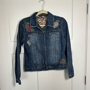 Vintage Limited Too denim jacket, distressed, embroidered, girls 3XL